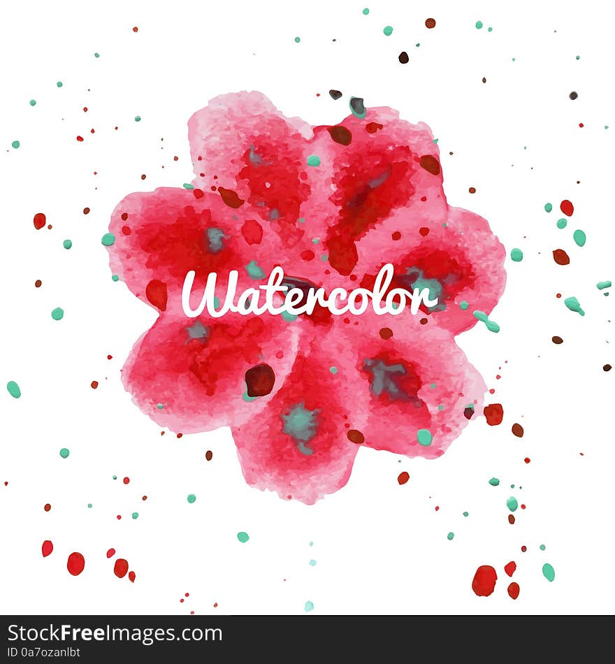 Pink flower splash watercolor hand drawn vector background