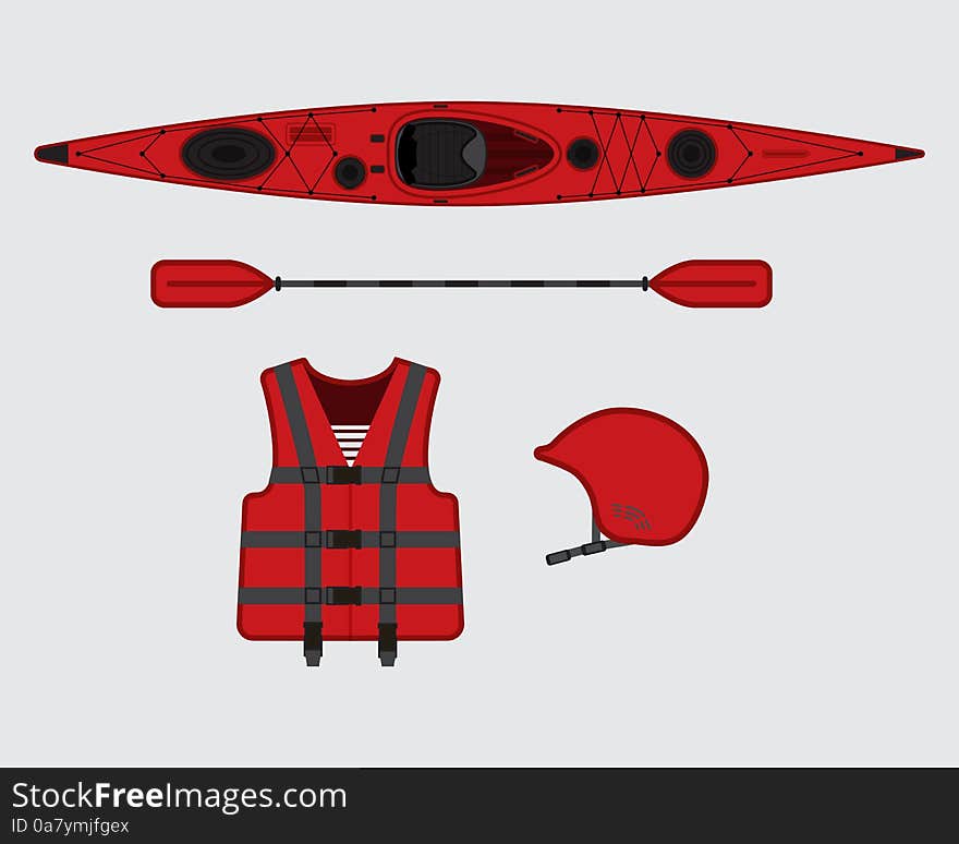 Red Flat Rafting Vector Set