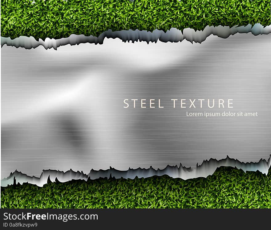 Metal background with shadows and grass