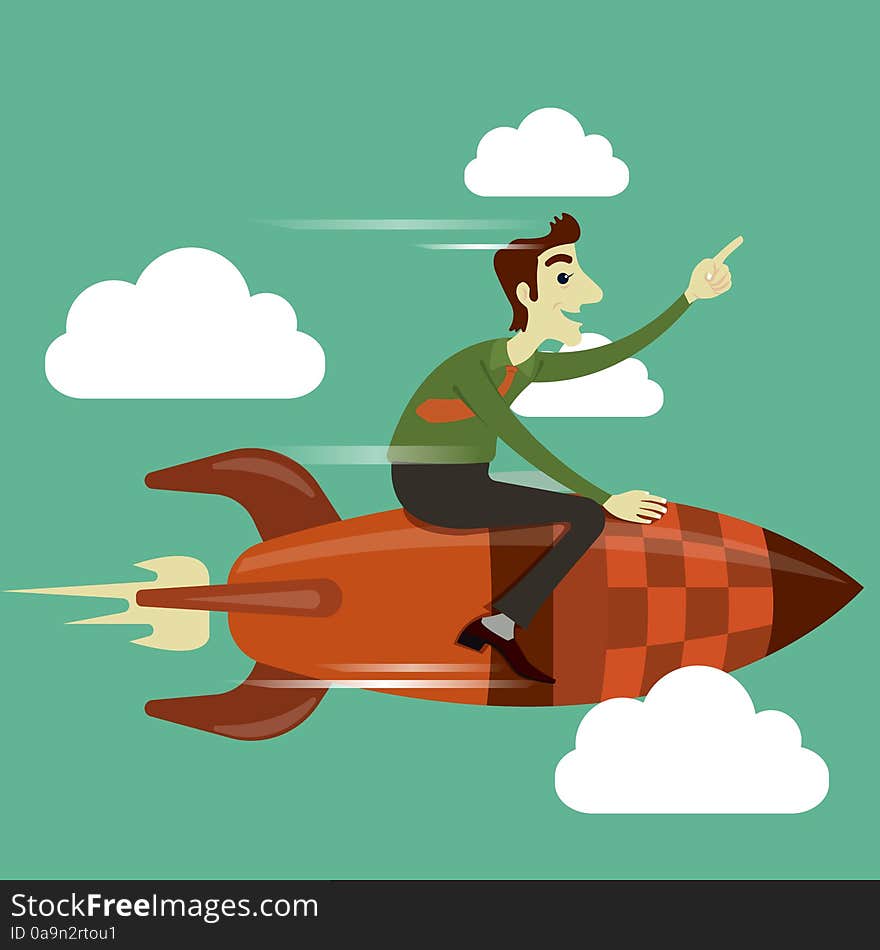 Businessman on rocket flying in the sky, business concept in growth and successful. Businessman on rocket flying in the sky, business concept in growth and successful.