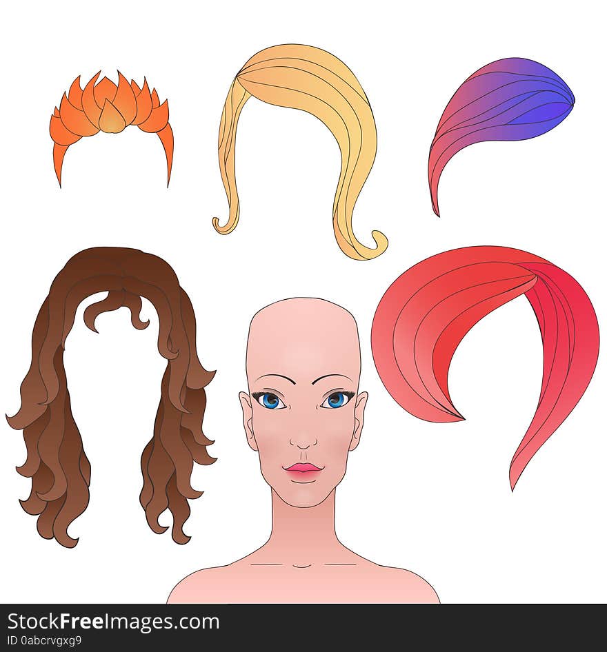 Fashion illustration of a woman with different hair styles and the ability to change them