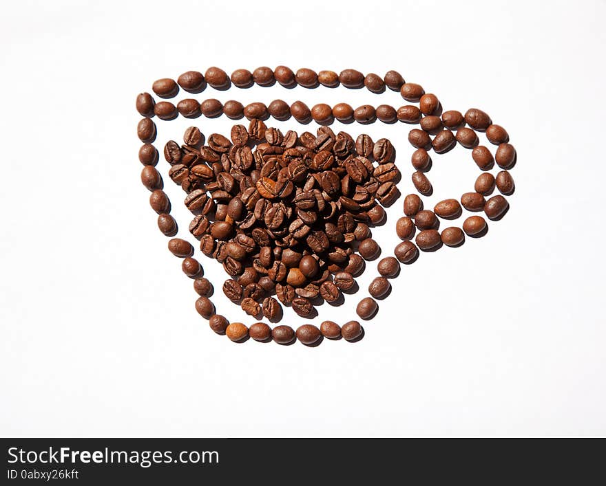 Cup of coffee from coffee beans