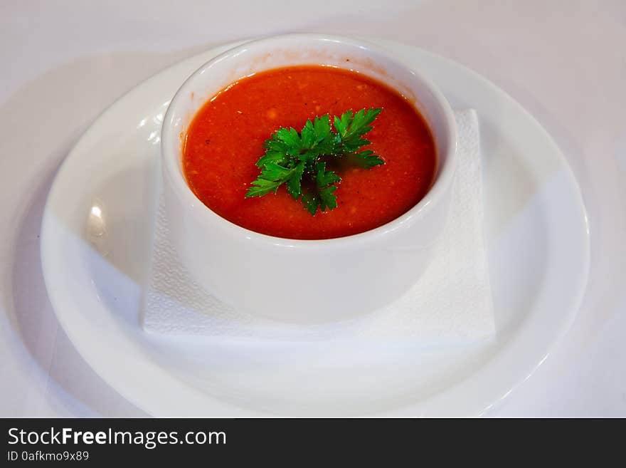 Tomato soup in a bowl