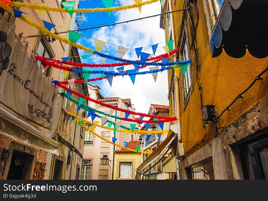 A festival decoration in a small village in Portugal. A festival decoration in a small village in Portugal.