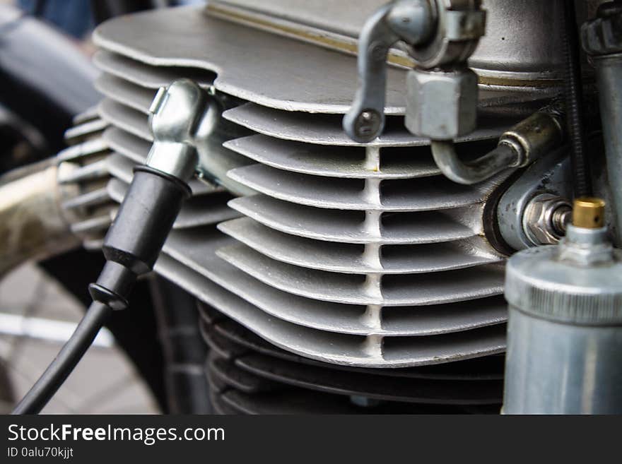 Motorcycle Cylinder Close Up with Spark plug.