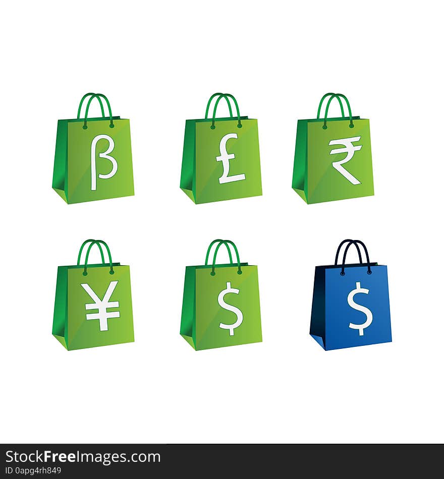 Bag icon for the web that symbolizes payment information in accordance with the currency symbol contained in the bag. Bag icon for the web that symbolizes payment information in accordance with the currency symbol contained in the bag