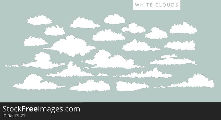 Set of white clouds on a blue background