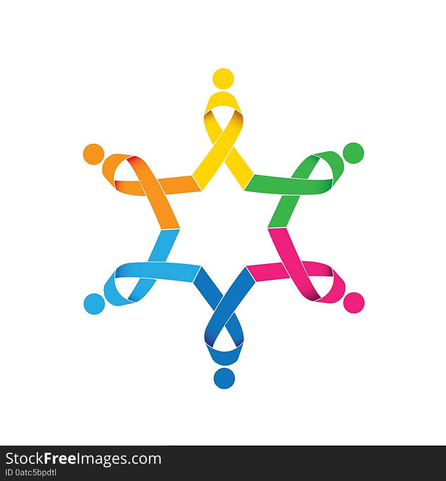 Breast cancer awareness vector ribbon icons in circle. this also represents women fighting breast cancer with unity, as a team, teamwork