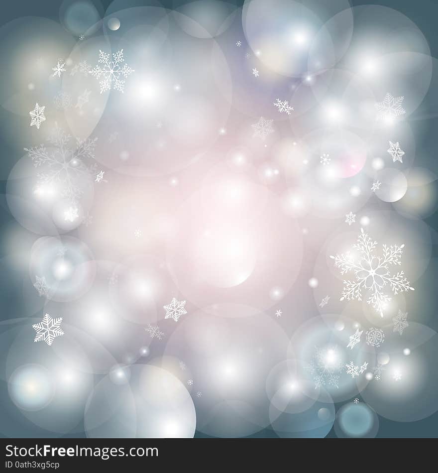 Christmas Light Background With Snowflakes