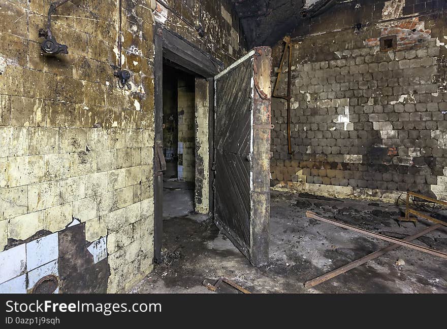 Door old abandoned wine cellar