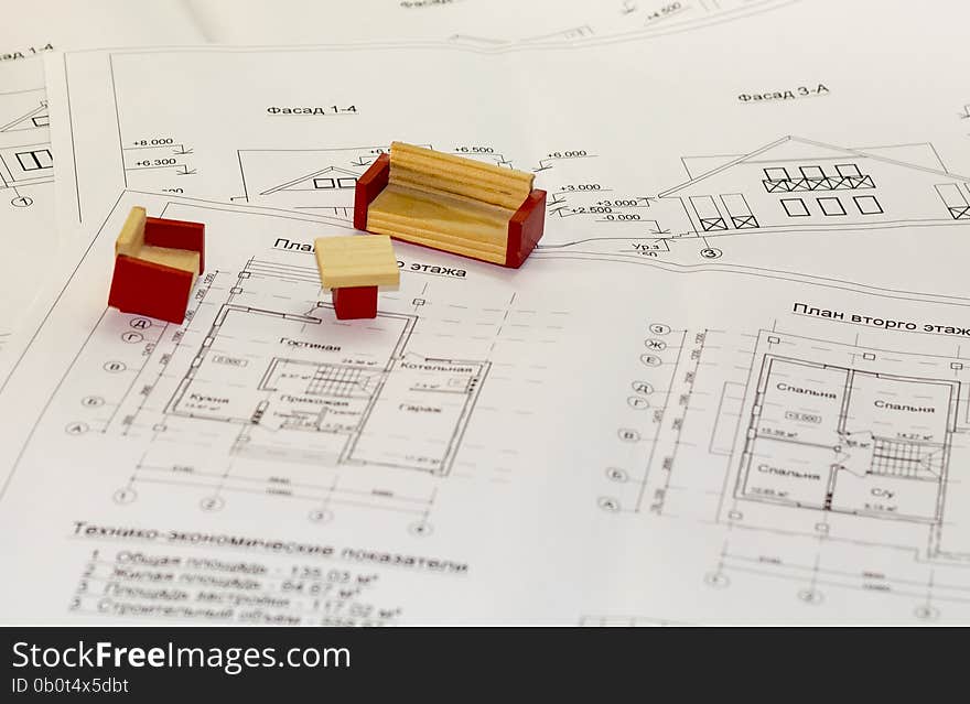 Architecture drawings and plans of the house, photo, isolated