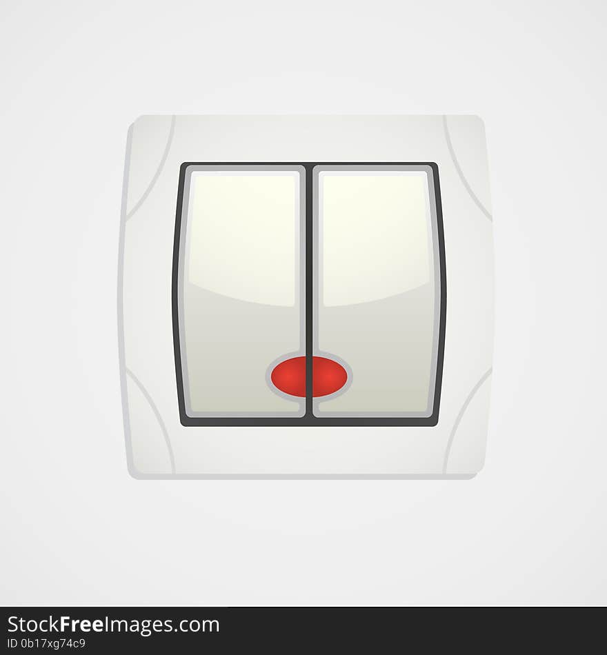 White light switch with red button icon. White light switch with red button icon.