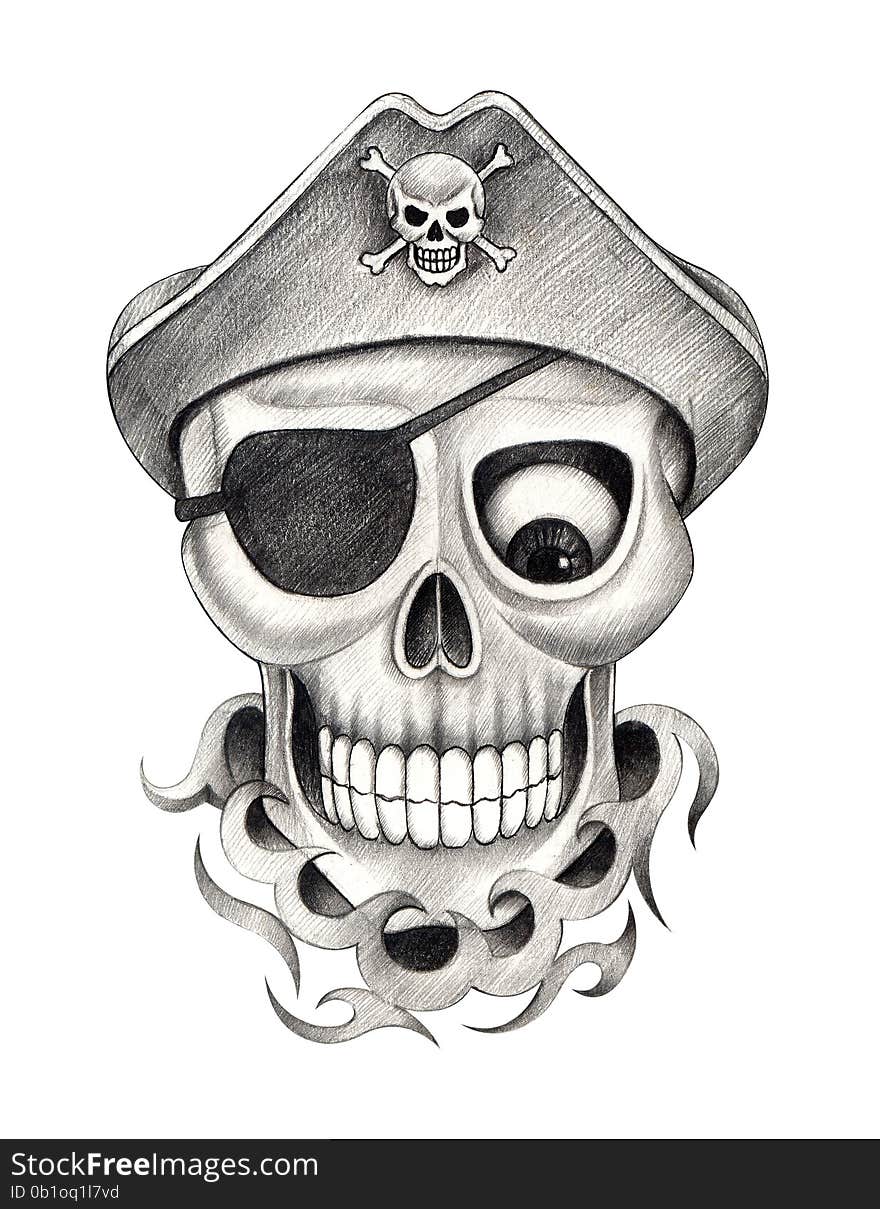 Art skull pirate tatoo.