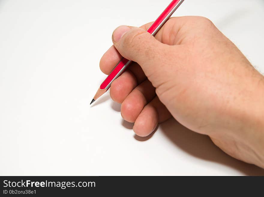 Men S Right Hand Holding A Pencil On Over White