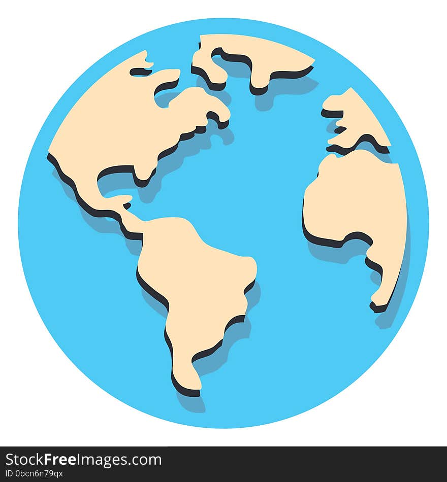 Blue world circle icon with shadow