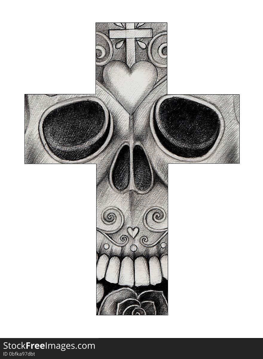 Art design skull cross day of the dead festival hand pencil drawing on paper. Art design skull cross day of the dead festival hand pencil drawing on paper.