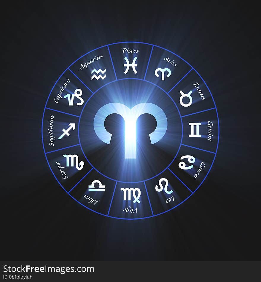 One of 12 zodiac symbols wheel set, illustrated with powerful glowing blue halo flares. Flexibility of cropping or adding frame and day ranges incorporate with your style. One of 12 zodiac symbols wheel set, illustrated with powerful glowing blue halo flares. Flexibility of cropping or adding frame and day ranges incorporate with your style.