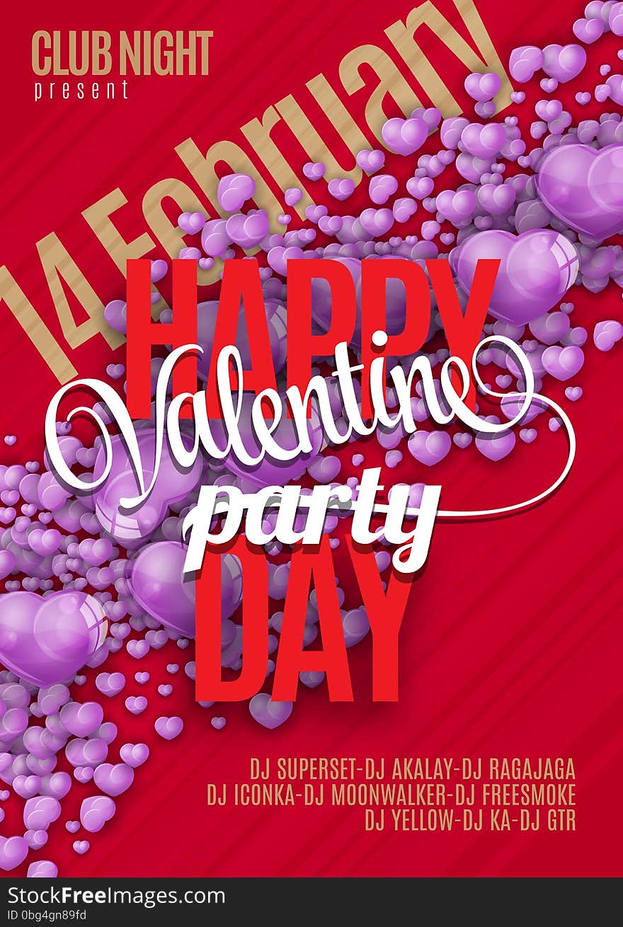 Valentines Day Party Flyer Design. Vector Template Of Invitation, Flyer, Poster Or Greeting Card