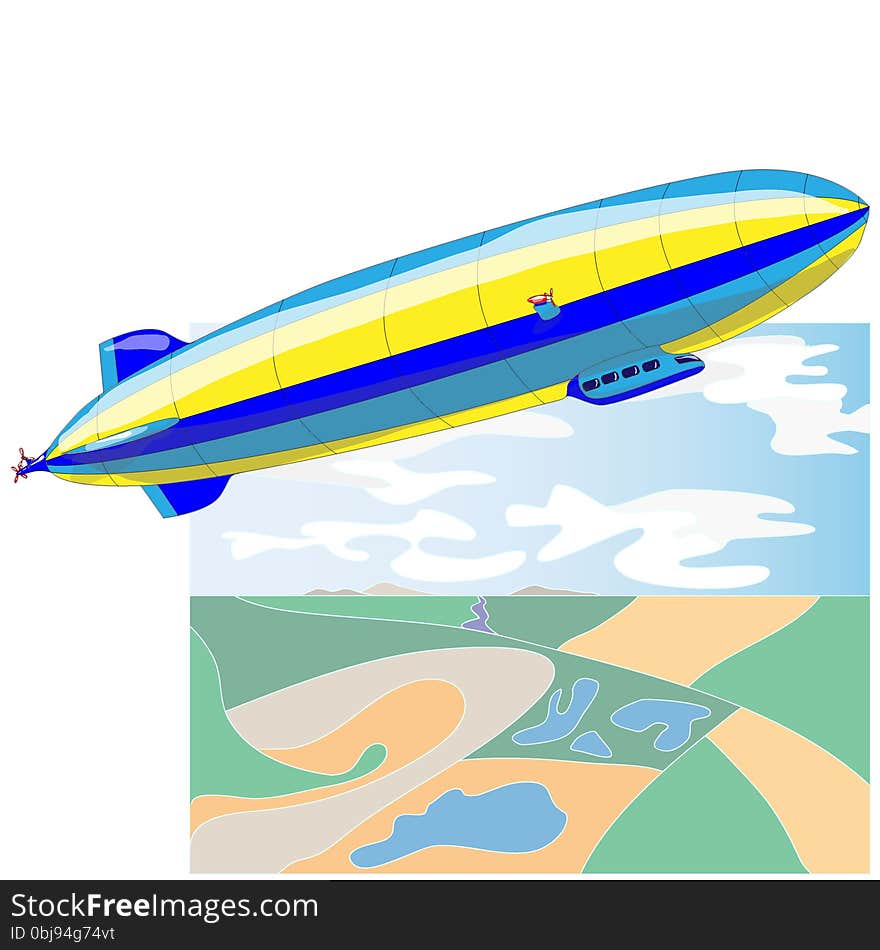 Vintage airship. Dirigible balloon. Vector illustration .