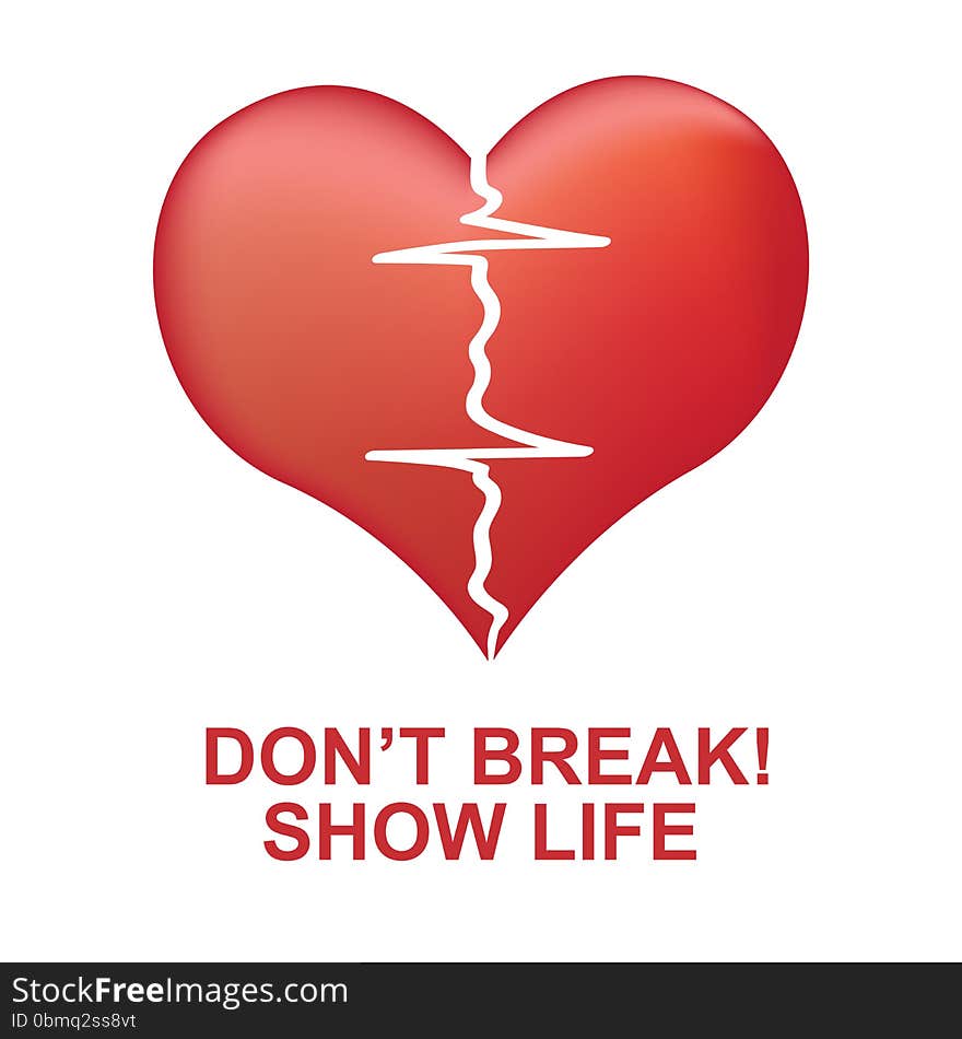 Illustration of a broken heart in the depiction of an ECG machine diagram. Illustration of a broken heart in the depiction of an ECG machine diagram