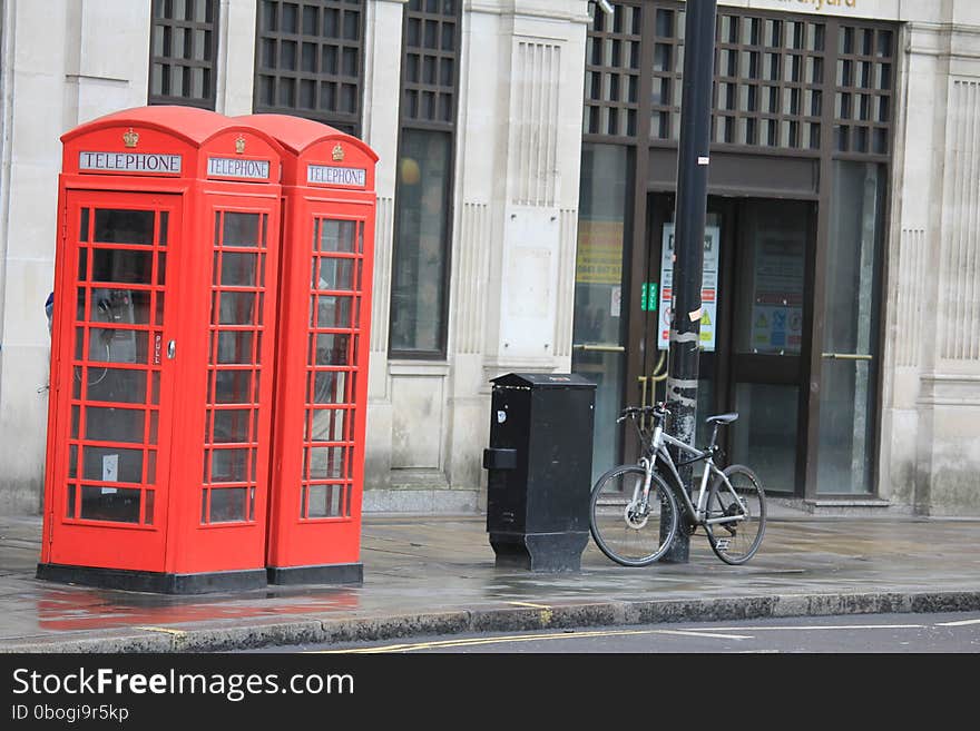 Red phone boxes in London City