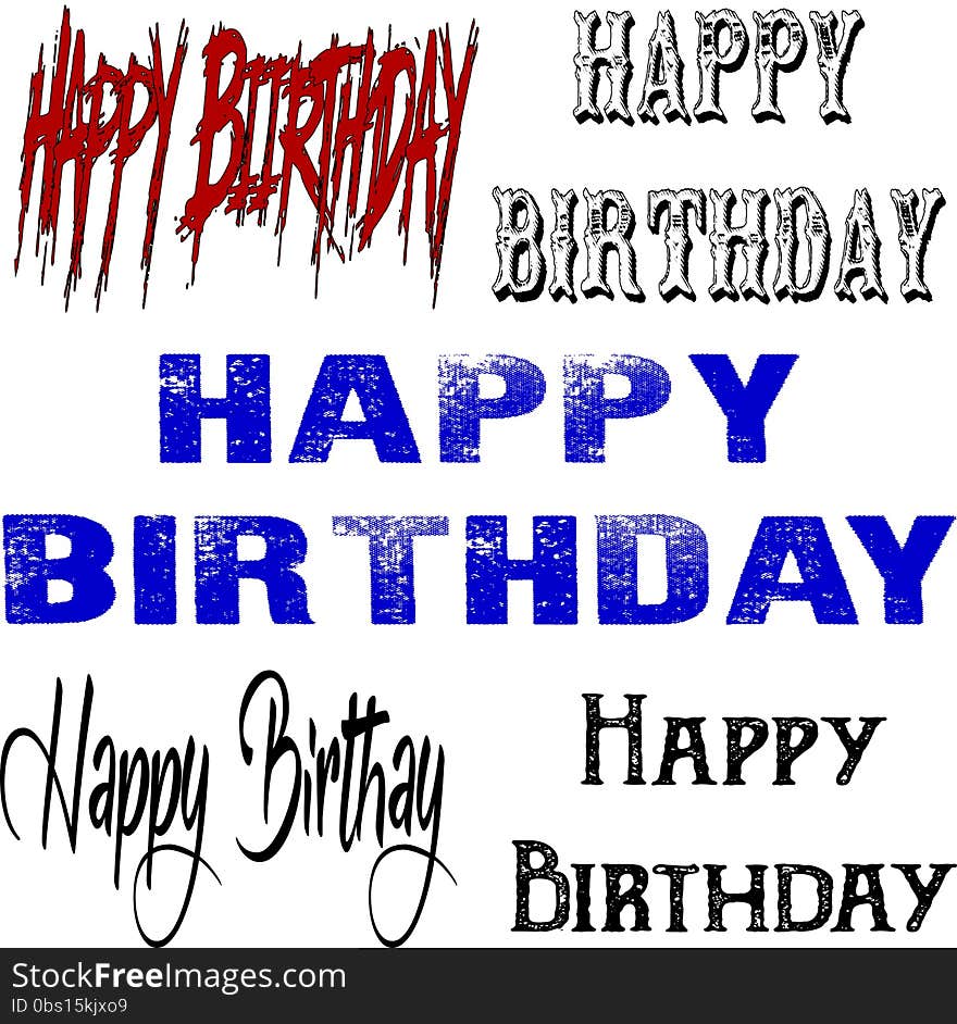 Illustration of text 'Happy Birthday on white background.