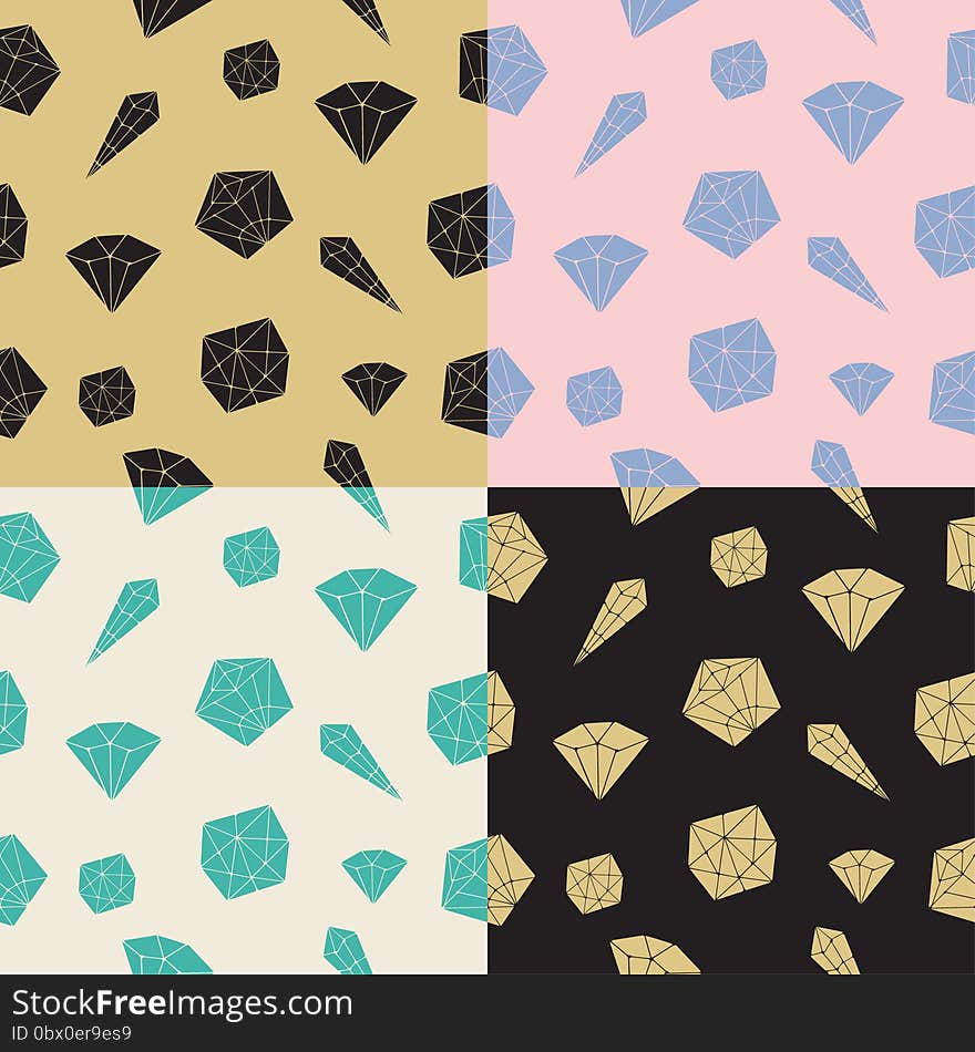 Set seamless pattern vector geometric crystals.