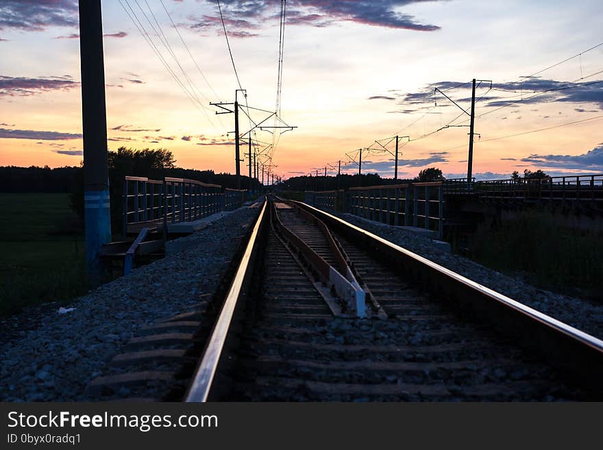 Sunset on the railway in August. Sunset on the railway in August