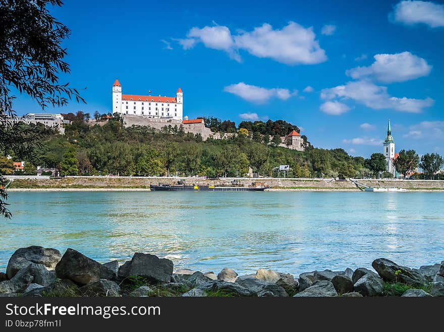 View of the Bratislava castle above the Danube river