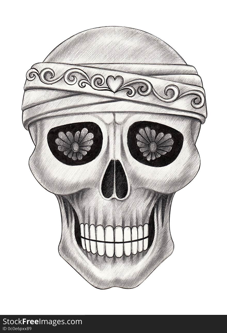 Art design skull head action smiley face day of the dead festival hand pencil drawing on paper. Art design skull head action smiley face day of the dead festival hand pencil drawing on paper.