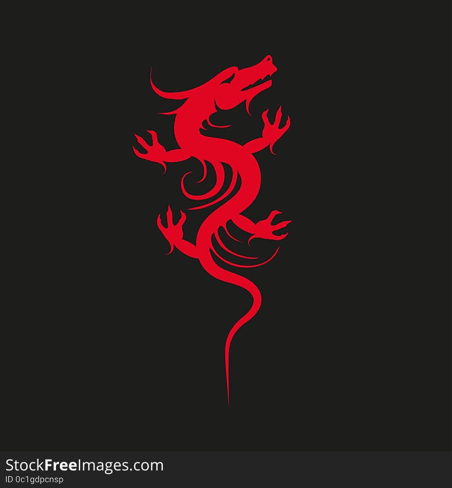 Vector illustration red dragon logo on a black background