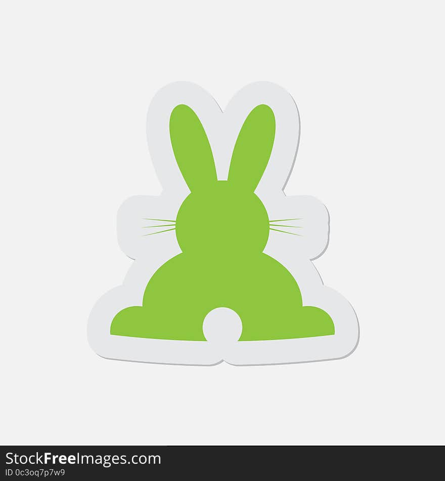 Simple green icon with contour and shadow - back Easter bunny on a white background. Simple green icon with contour and shadow - back Easter bunny on a white background