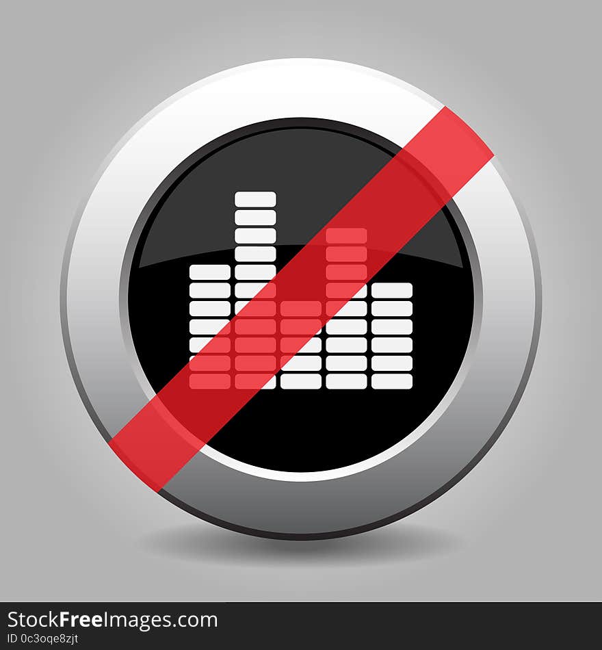 Gray chrome button with no equalizer symbol - banned icon. Gray chrome button with no equalizer symbol - banned icon