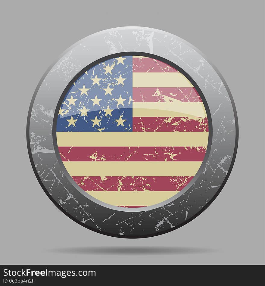 Vintage Metal Button With Flag Of USA - Grunge