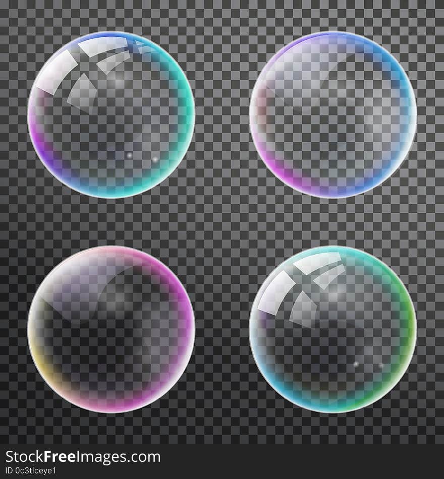 Set colorful bubble in vector. Isolated Soap Water bubbles colle