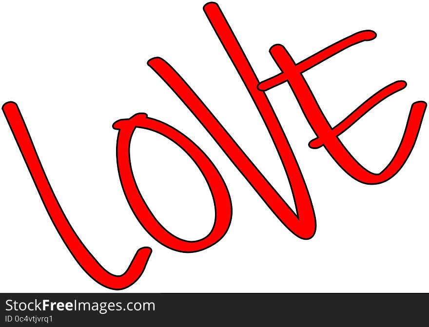 The word love in red on a white Background. The word love in red on a white Background