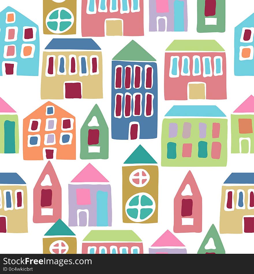 Seamless pattern with cartoon colorful houses vector. Seamless pattern with cartoon colorful houses vector