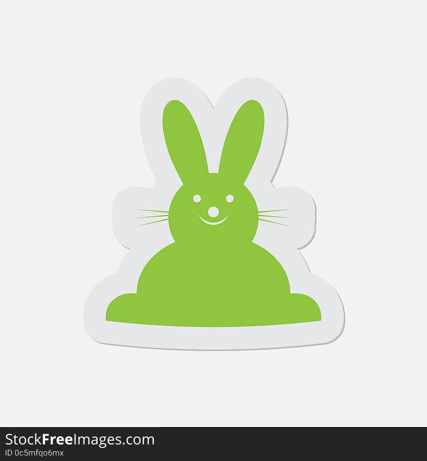 Simple green icon with contour and shadow - Easter bunny on a white background. Simple green icon with contour and shadow - Easter bunny on a white background