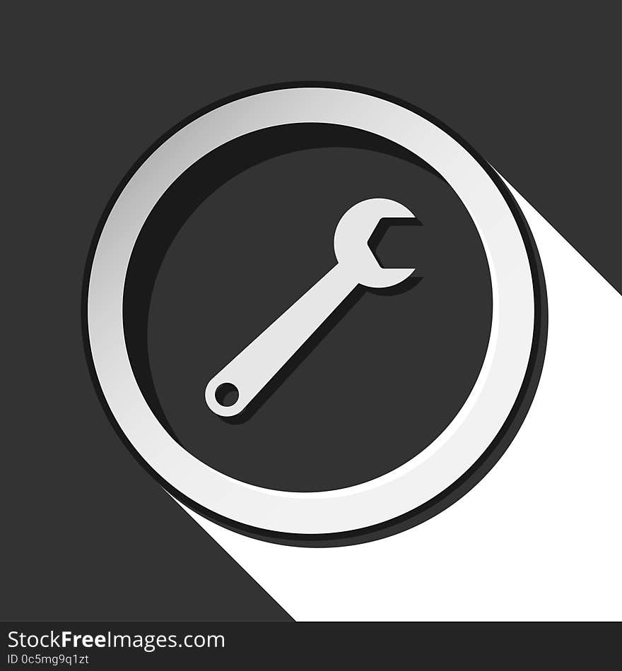 Black icon with spanner and white stylized shadow. Black icon with spanner and white stylized shadow