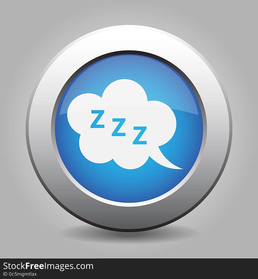 Blue metal button - with white ZZZ speech bubbles. Blue metal button - with white ZZZ speech bubbles