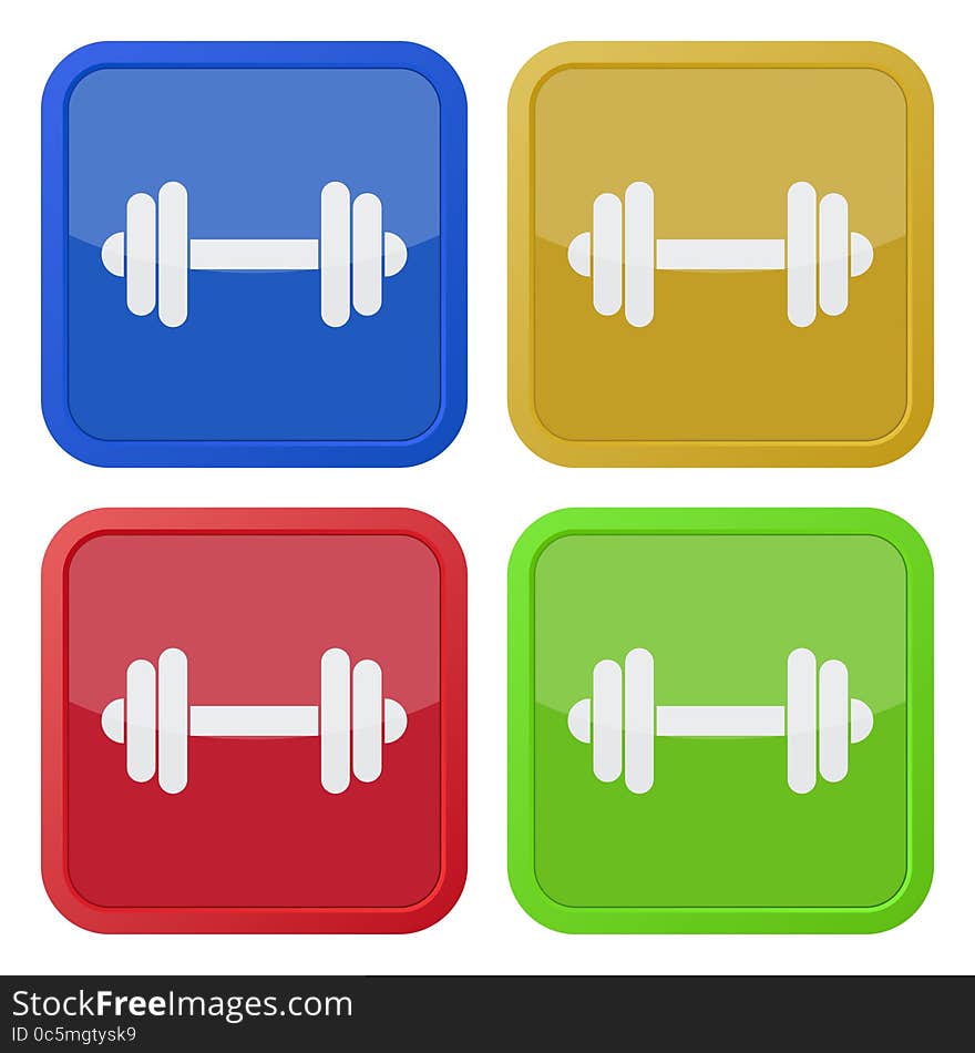 Set of four square icons with dumbbell