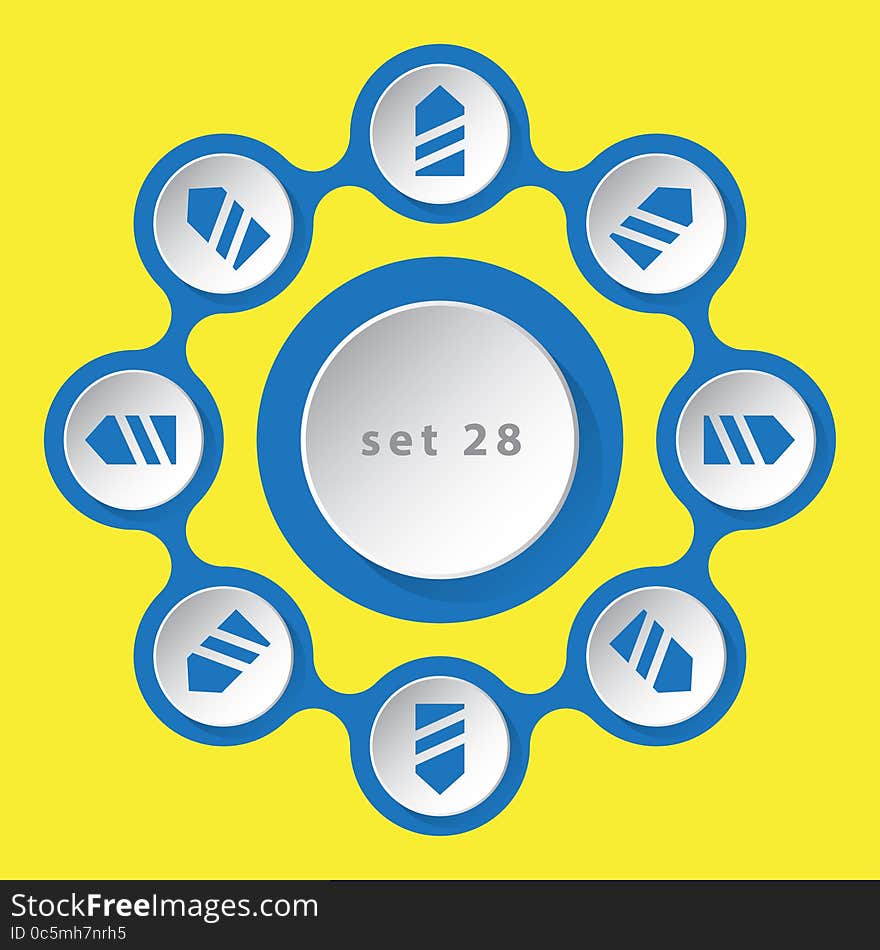 Blue white icons - arrows in eight directions on a yellow background