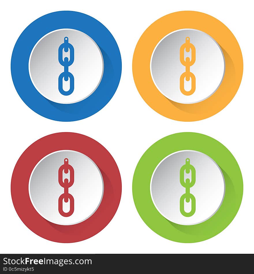 Set of four colored icons - hanging chain with hole. Set of four colored icons - hanging chain with hole