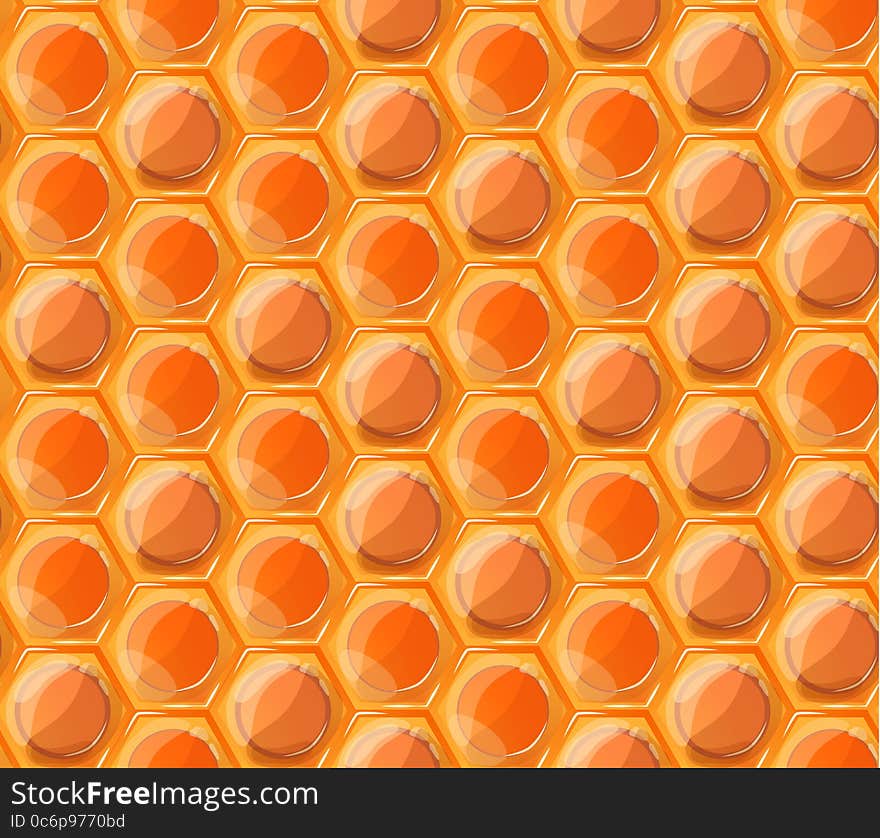 Bright orange tasty honey honeycombs, seamless pattern