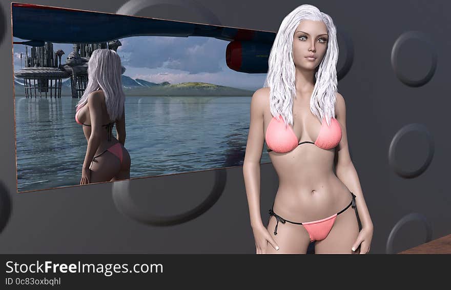 3D Render of Sexy Future Girl in a Pink Bikini made in Daz 3D Studio 4.9