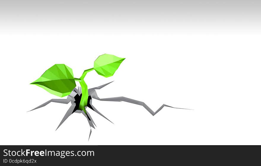 Ecology concept Sprout has grows through the white background, low poly