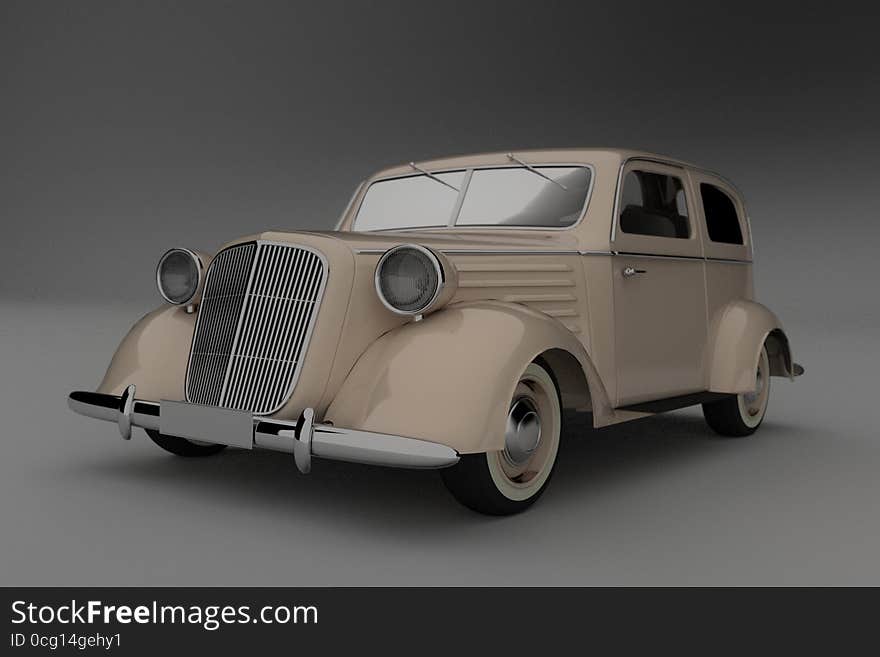 Classic 1930's style roadster coupe custom car, 3D model.