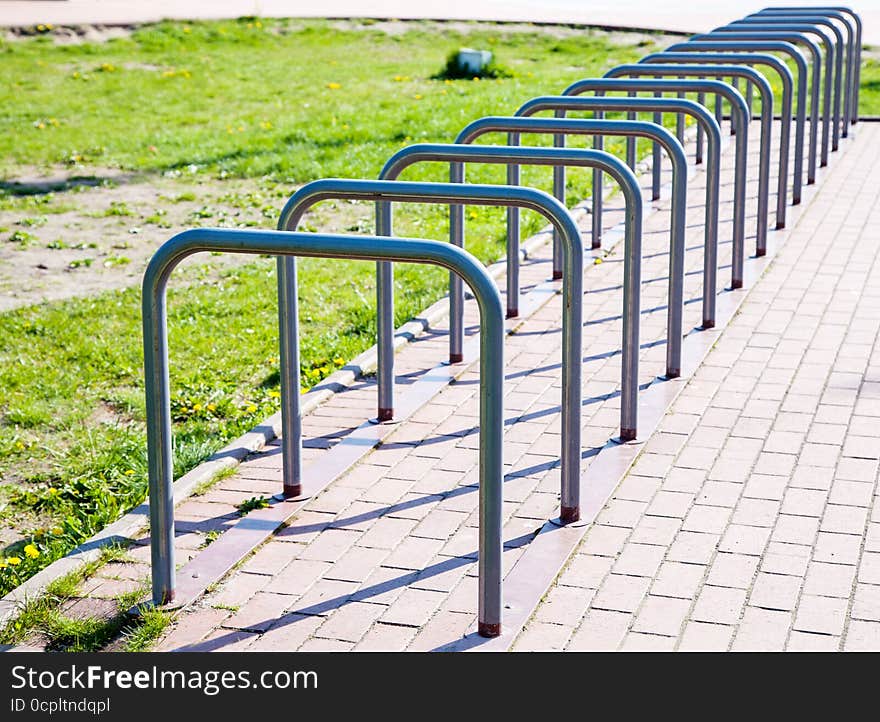 Parking space for bicycles outside on spring day