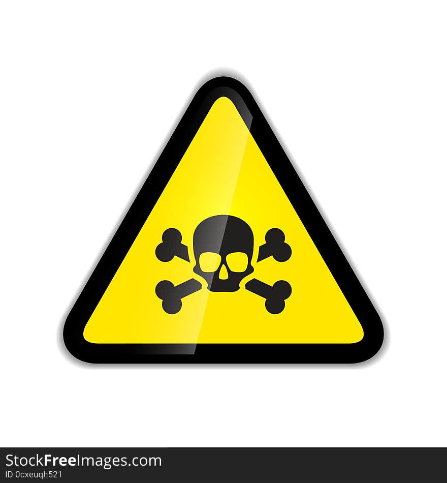 Bright skull and bones warning sign modern icon with shadow isolated on white