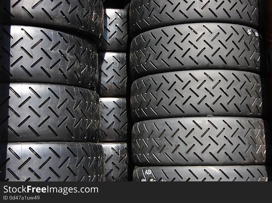 Racing tires ready to be mounted on cars